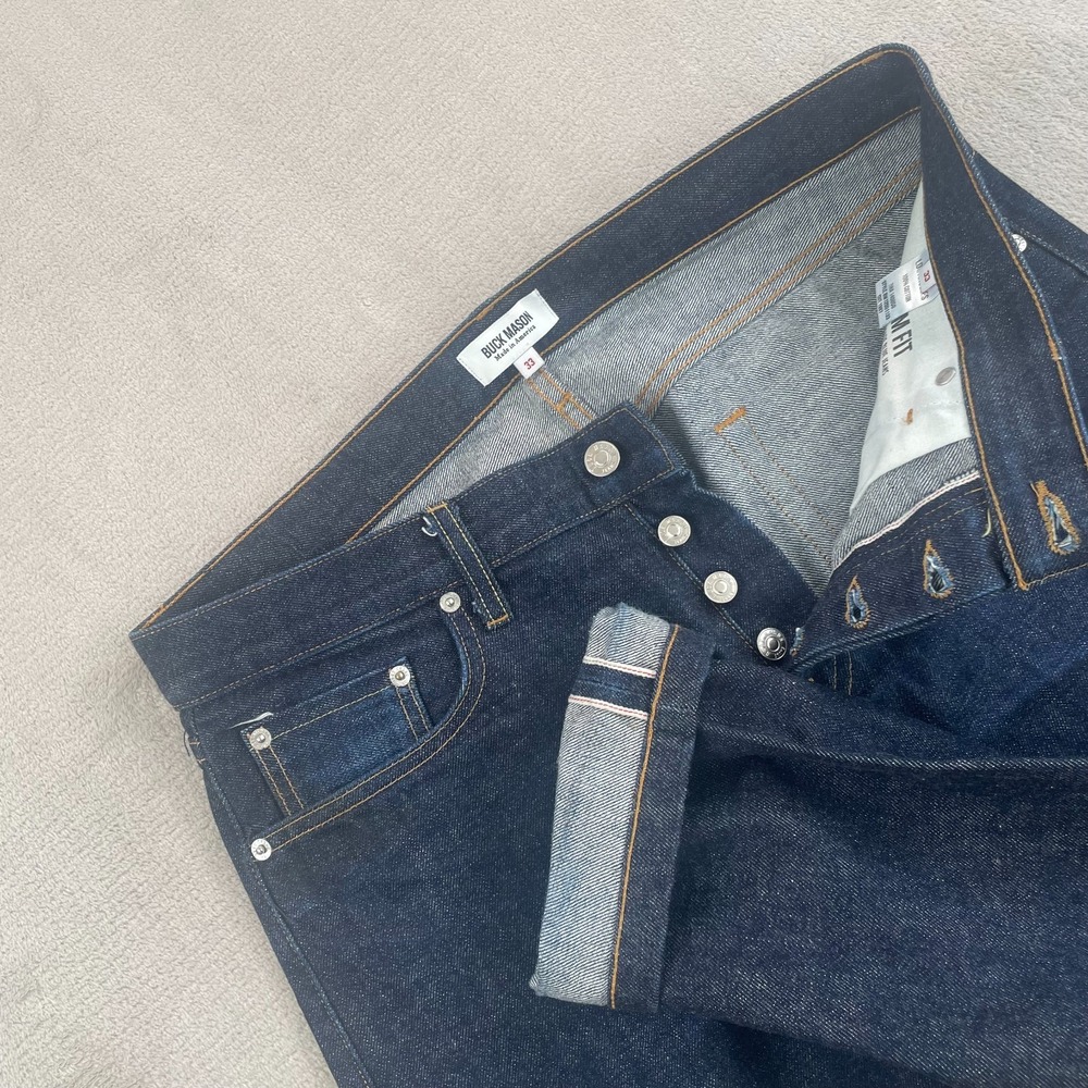 Buck Mason Slim Fit Selvedge Jean Mens 34x33 (Tag 33) Blue Denim Made in USA